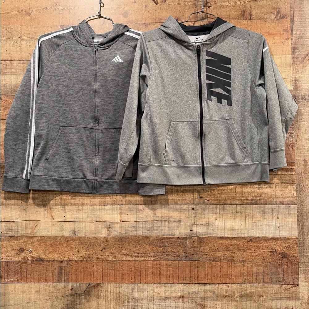 Nike and Adidas Bundle of Boys Gray Hoodie Jackets Size XL
